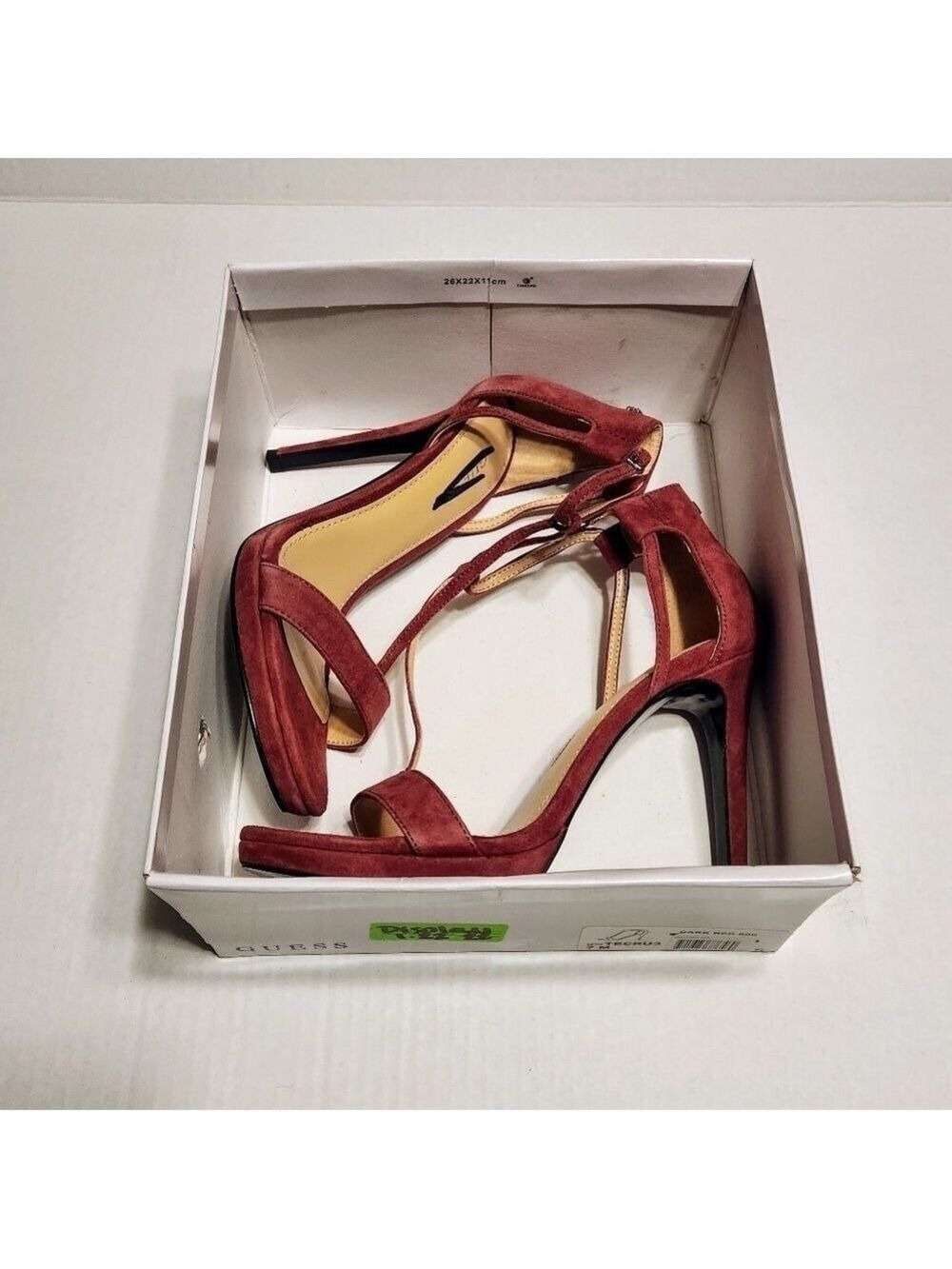 Guess Red Suede Ankle Strap Stiletto Heels Size 7 - Picture 8 of 10
